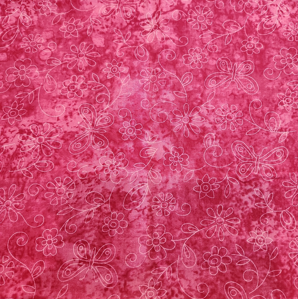 Fabric Pink Floral Butterfly 1/2 Yard